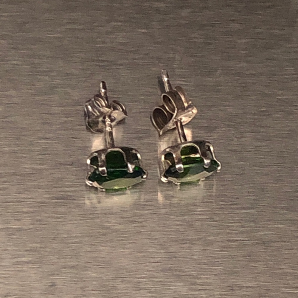 Estate 925 Sterling Silver Emerald Stud Earrings